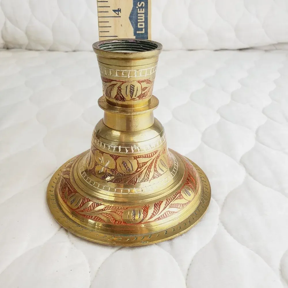 Antique Brass Hookah Base Pot Original Old Hand-Crafted Etched Floral Design Red
